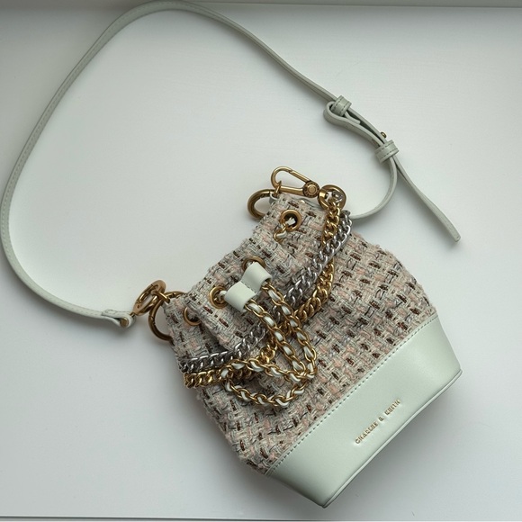 Charles & Keith Dancer Tweed Drawstring Bucket Bag (Mint Green) - Picture 1 of 7